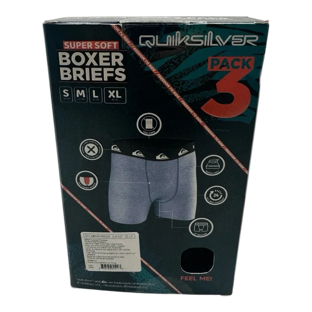 Quiksilver‎ 3 Pack Super Soft Boxer Briefs Fly Front Men's Size L 36-38 Multi #3
